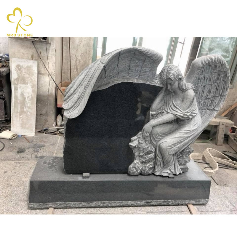 China Absolute Black Carved Granite Angel Headstone