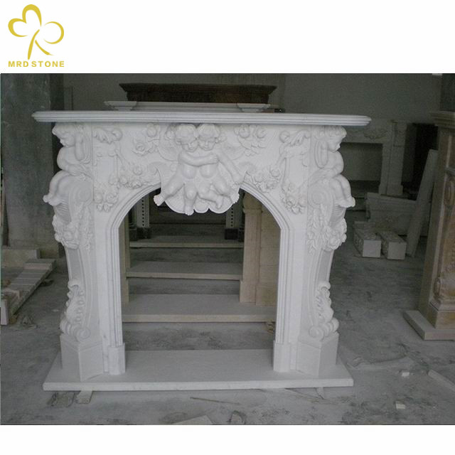 China Fireplace Factory Supplying Pure White Marble Fire Surrounds