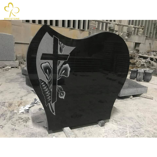Shanxi Black Headstone with Rose Engraving Wholesale