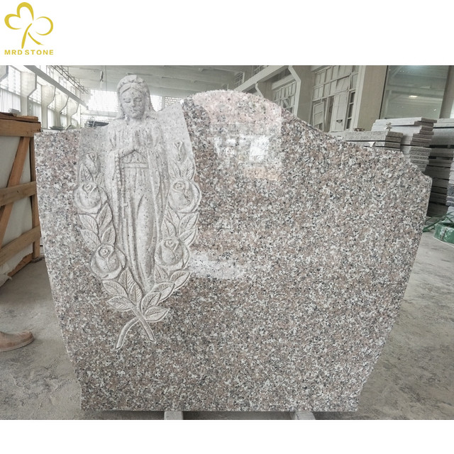 China G635 Pink Granite Angel Headstone Production