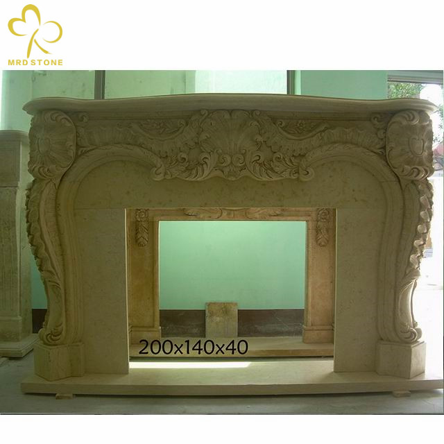 Stone Fireplace With Natural Carved Beige Marble From China Factory