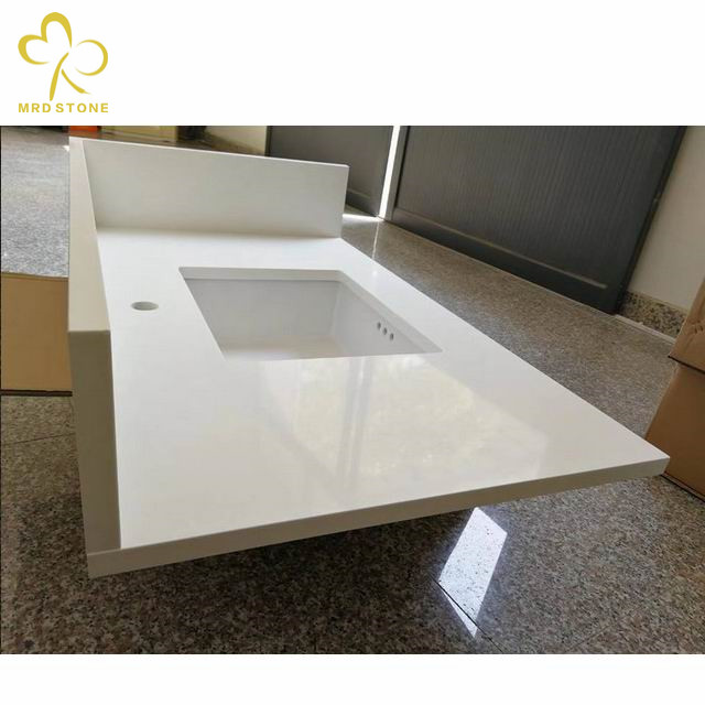 White Quartz Vanity Tops With Single Undermount Sink From China Factory