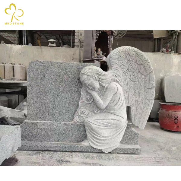 Light Grey Granite Angel Heart Headstone Gravestone