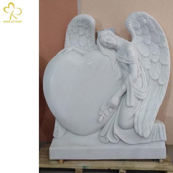 Natural White Marble Angel Engraved Grave Headstone Manufacturer